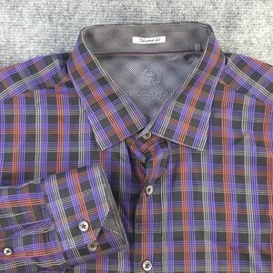 Bugatchi Shirt XL Shaped Fit Long Sleeve Button Up Multicolor Check Cotton